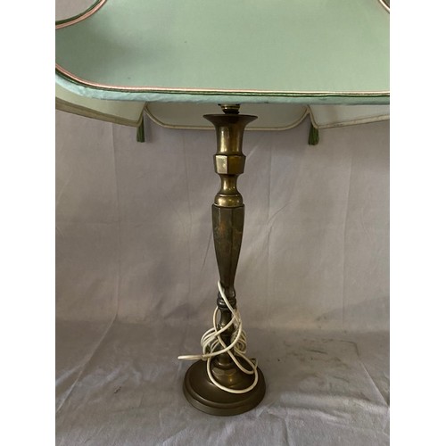 33 - A brass tablelamp base with panelled column, a brass tablelamp base of urn form and one other