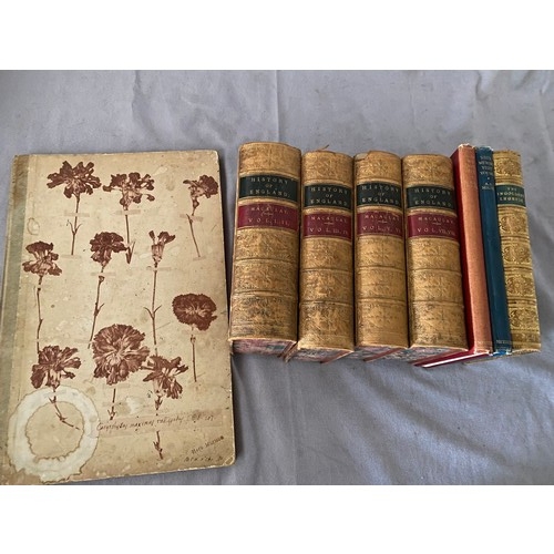 23 - History of England, leather bound, in four volumes and four other books