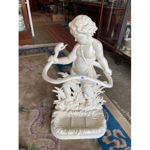 25 - A Victorian cast iron stick stand depicting Young Hercules and Serpent - 32in. high