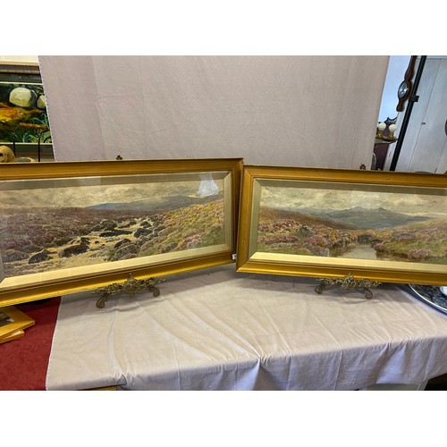 12 - W.S Morrish,  A pair of watercolours - Moorland scenes with mountains in the distance, heather and s... 