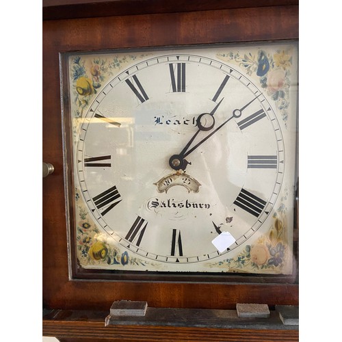 41 - An 18th Century longcase clock by Leach of Salisbury with square cream enamel dial, date aperture, t... 