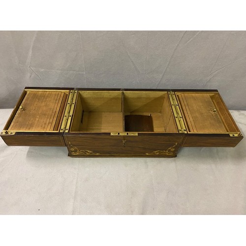 339 - An Edwardian rosewood and satinwood inlaid box, the top inlaid to baskets of flowers, fitted two hin... 