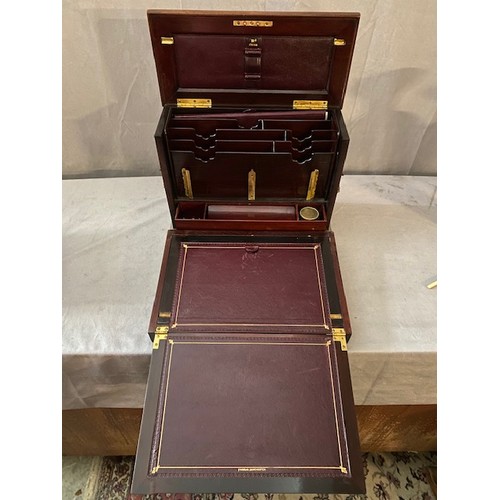 338 - An Edwardian rosewood stationery box with satinwood and ivory inlay, hinged fall front enclosing bur... 