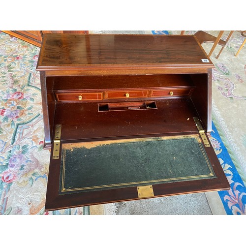 38 - An Edwardian mahogany and satinwood crossbanded bureau with hinged fall front enclosing fitted inter... 