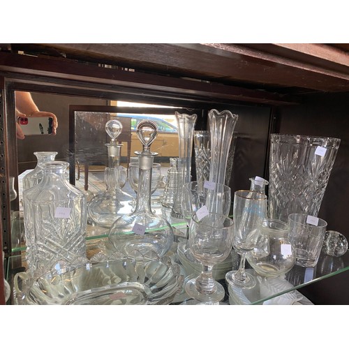 260 - A selection of glassware including rummers, decanters, large slice cut vase, amber tinted sundae dis... 