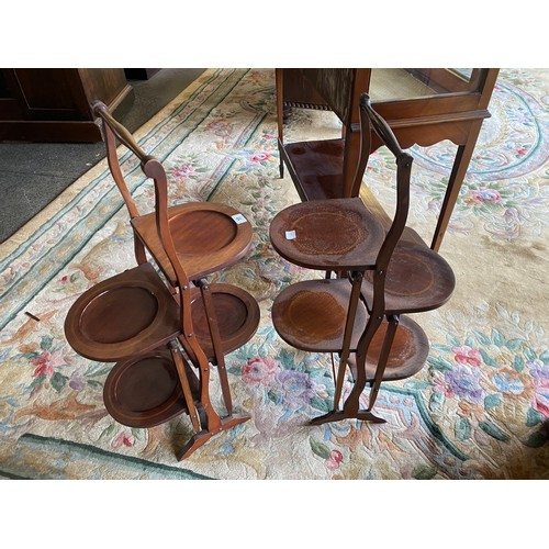 17 - An Edwardian mahogany and satinwood inlaid folding cakestand and a similar plain ditto