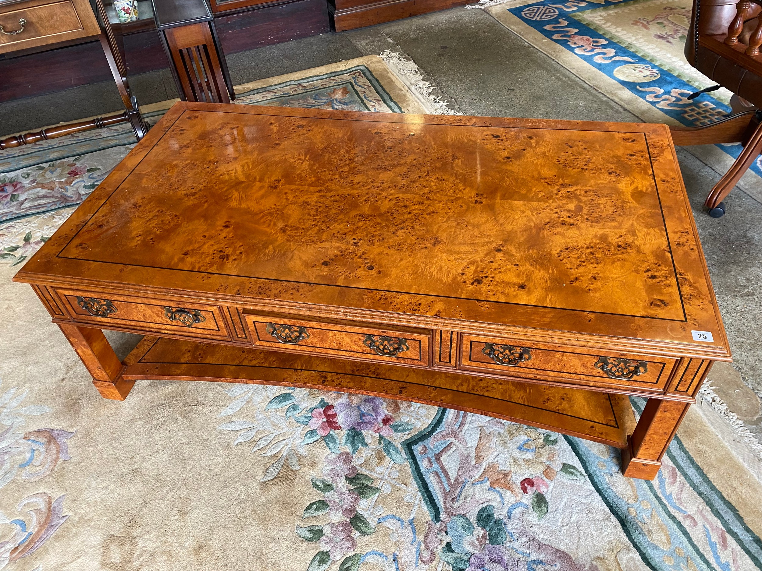 A reproduction Brights of Nettlebed yewwood coffee table with