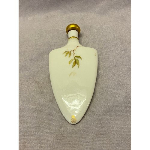 77 - A Royal Worcester shield shaped scent flask painted to the front with a Kingfisher, gilt stopper, go... 