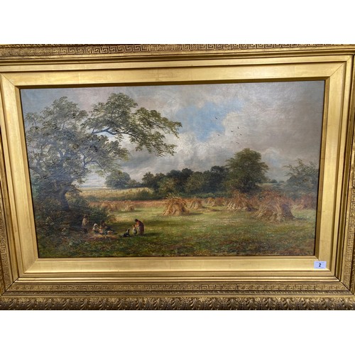 2 - David Payne 1877.  A signed oil on canvas titled to the reverse 'Cornfield', in a gilt wood frame - ... 