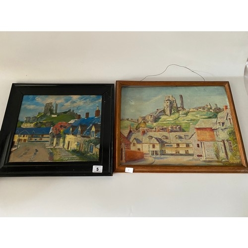 5 - Arthur De Tivoli.   Oils on canvas - Corfe Castle, framed - 9 3/4in. x 11 1/2in. and S. Cotton.  Oil... 
