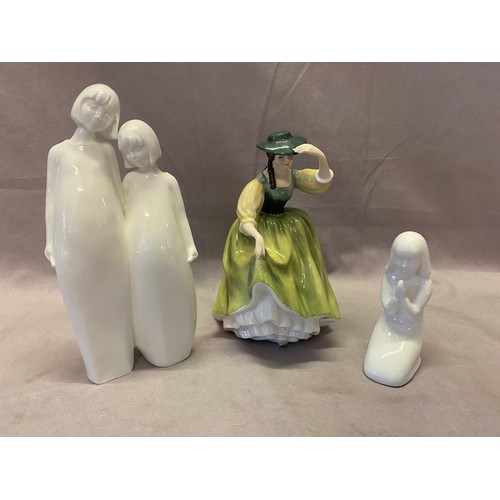 82 - Three Royal Doulton figures - Buttercup HN2309 and Images Sisters HN3018 and Amen HN4021