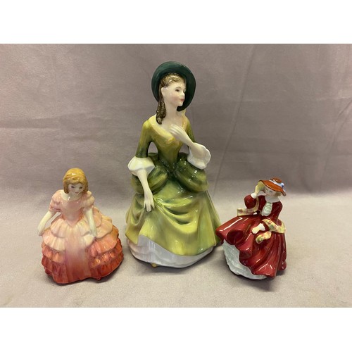 84 - A Royal Doulton figure - Sandra HN2401 and two smaller dittos Rose HN1368 and Top O'The Hill HN3499