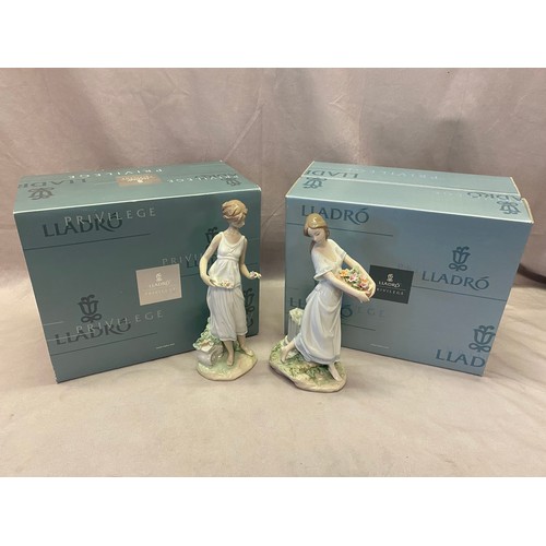 86 - Two Lladro figures - Girl with posy of flowers - 10in. high and Gardens of Athens