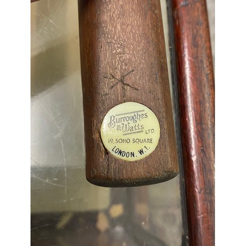 47 - A snooker cue by John Bennett & Co. London and one other by Burroughes and Watts Ltd 19 Soho Square ... 