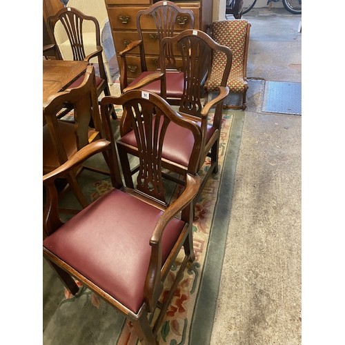 51 - A set of ten Georgian design mahogany framed carver chairs with camel hump cresting rails, pierced c... 