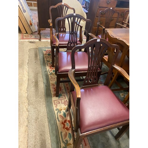 51 - A set of ten Georgian design mahogany framed carver chairs with camel hump cresting rails, pierced c... 