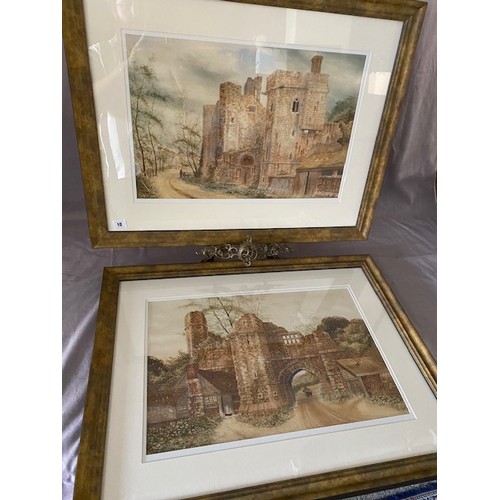 14 - Signed with monogram.  A pair of watercolours titled to the reverse Remains of Manorbier Castle Pemb... 