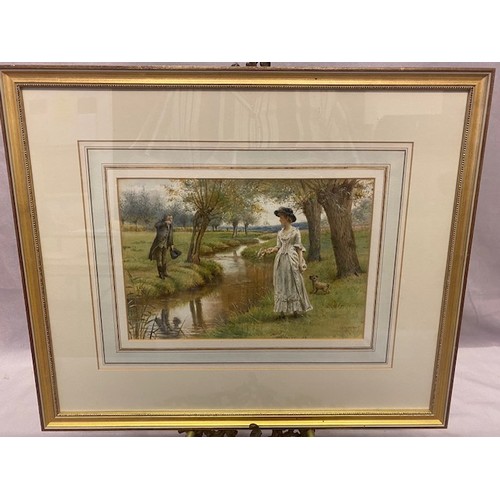 7 - George Goodwin Kilburne.  A signed watercolour - The Kiss, mounted, framed and glazed - 7 1/2in. x 1... 
