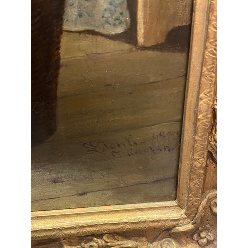 9 - Italian School - An indistinctly signed oil on canvas - Mending and Darning, in a decorative gilt fr... 