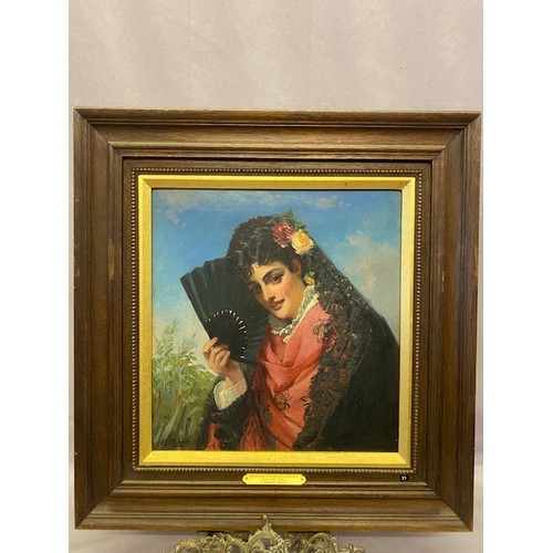 18 - Edward Charles Barnes.  Oils on canvas entitled 'A Spanish Beauty' framed - 14in. square