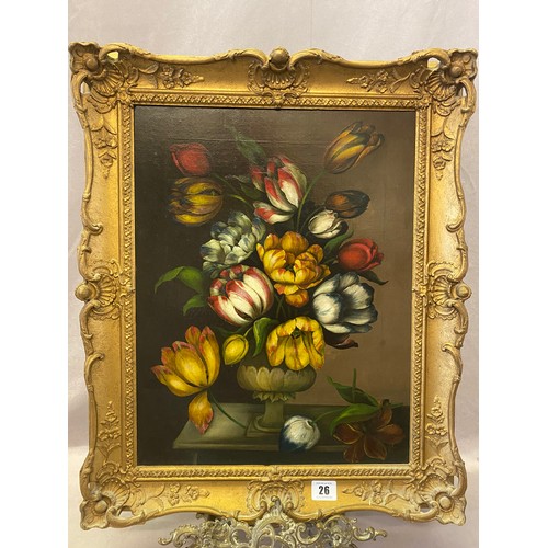 26 - E. Steele Derby.  Oils on canvas - Still life of flowers, gilt framed - 17in. x 13in.