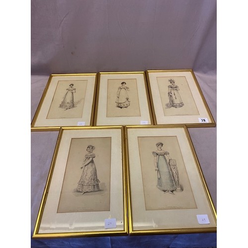 29 - A set of five 19th Century fashion prints entitled Evening, Ball Dress and Baronial Helmet and Arund... 