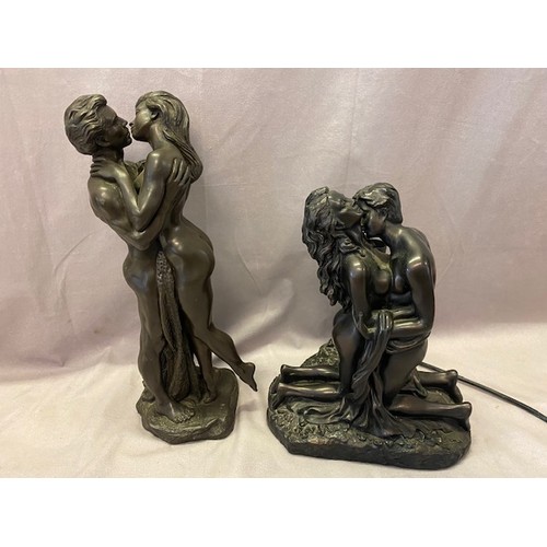 231 - A bronzed resin tablelamp base and similar figure of two lovers embracing