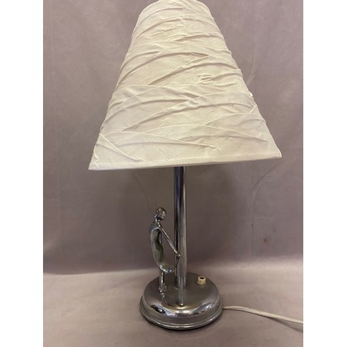 237 - An Art Deco chrome tablelamp base with female figure support - 13in. high