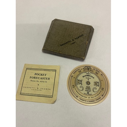 250 - A Negretti and Zambra celluloid pocket forecaster in original box with directions for use
