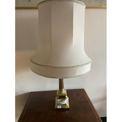 55 - A brass tablelamp base with Corinthian column, on square base