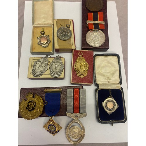 339 - A pair of silver National Fire Brigade Association medals - Birmingham 1927, boxed, two similar gold... 