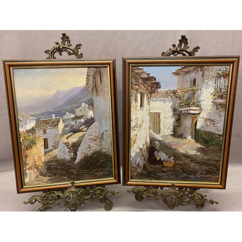 14 - Cuberos.  Two oils on canvas - Spanish street scenes, framed - 13 1/2in. x 10in.