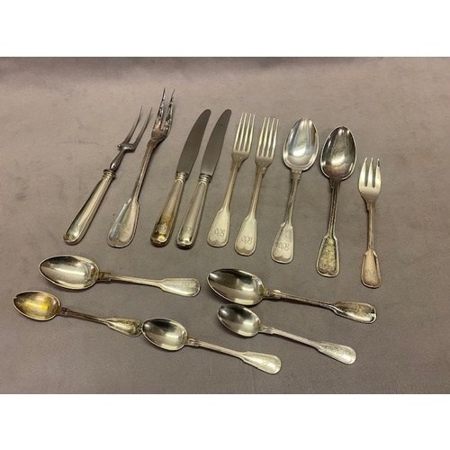 252 - A selection of Continental silver coloured metal flatware with reeded fiddle pattern handles