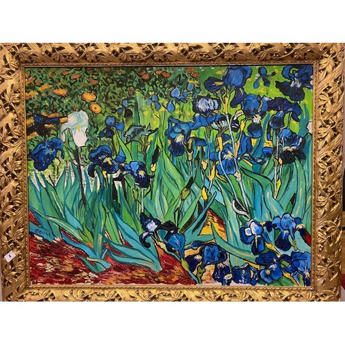 4 - Davide Bucchi.  Oils on canvas after Vincent Van Gogh - Compo Di Iris, framed, complete with certifi... 