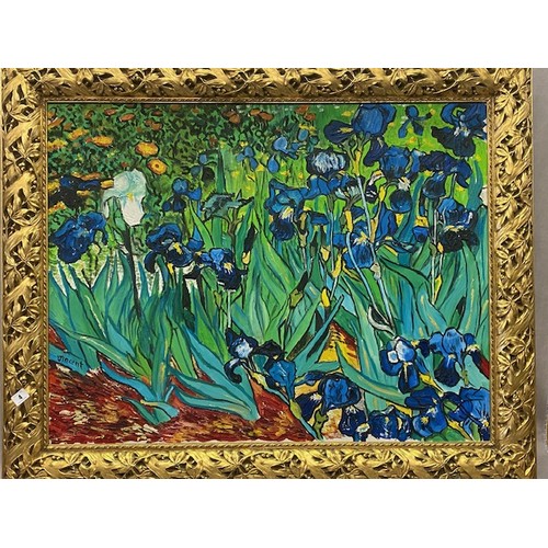 4 - Davide Bucchi.  Oils on canvas after Vincent Van Gogh - Compo Di Iris, framed, complete with certifi... 