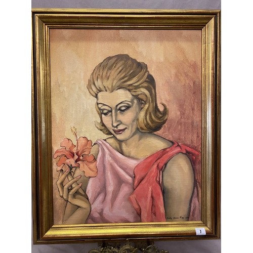 7 - Betty Horne-Rigg 1964.  Oil on canvas laid on board - Head and shoulders of a lady, framed - 24in. x... 