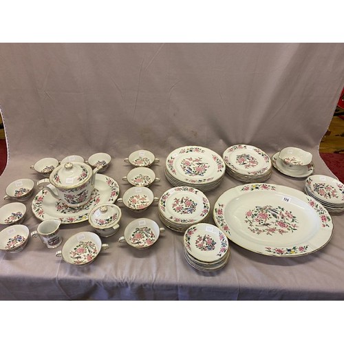 120 - A Limoges part dinner service decorated Oiseaux De Chine pattern comprising:- two graduated meat pla... 