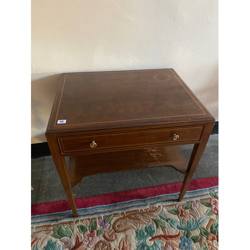 42 - A Continental mahogany sidetable with satinwood line inlaid decoration, frieze drawer, brass knob ha... 