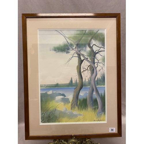 20 - Marta Makanec.  Oils - Trees beside a lake, mounted, framed and glazed - 18 1/2in. x 13in.