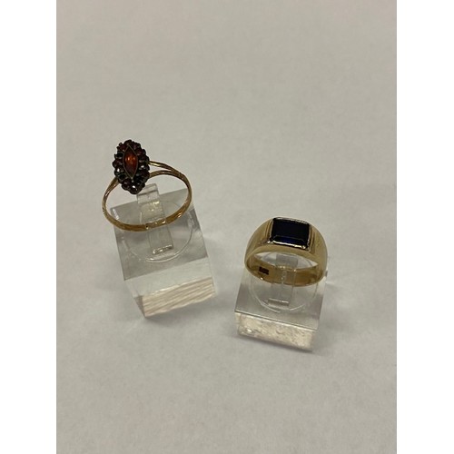 170 - A signet ring set black onyx, on a 9ct. gold shank and an antique ring set garnets to marquise desig... 