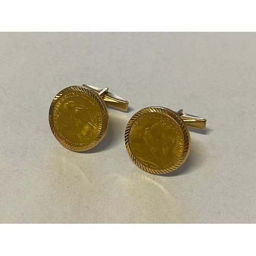 197 - A pair of Victorian gold half sovereign cufflinks mounted in 18ct. gold