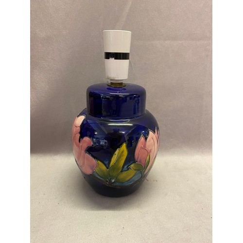 102 - A Moorcroft tablelamp base, blue decorated magnolia - 6in. high