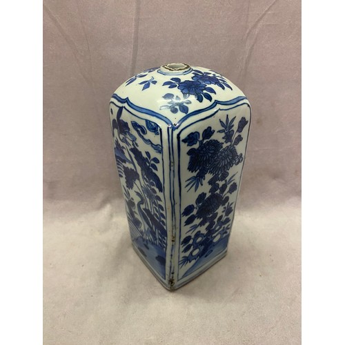 119 - A Chinese 18th Century vase of square form decorated in blue and white with Ho Ho birds and flowers ... 