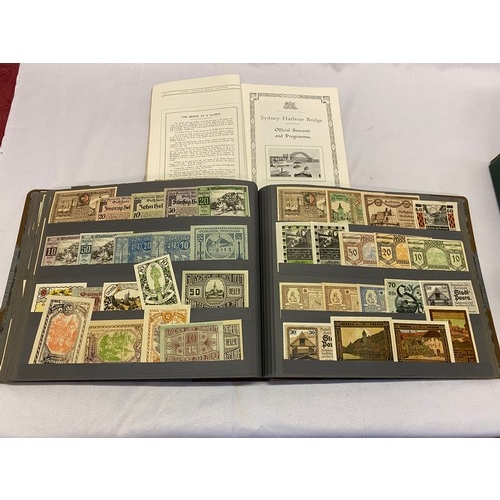 283 - An album containing early German money and a Sydney Harbour Bridge official souvenir