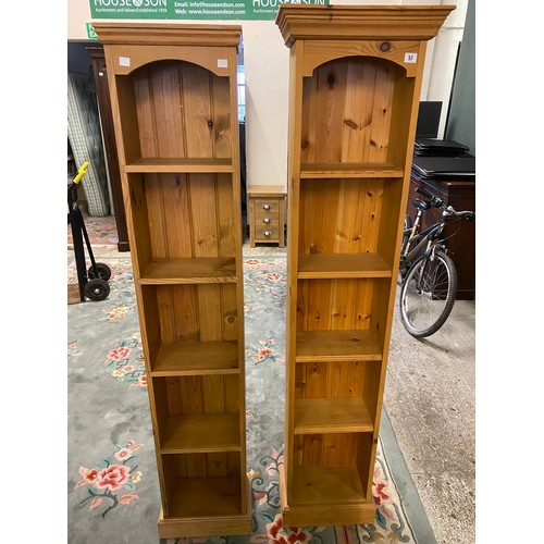 57 - Two narrow modern pine bookcases - 14in. and 17in. wide