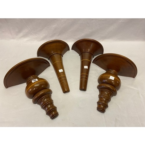 38 - Two pairs of reproduction mahogany and satinwood inlaid wall brackets