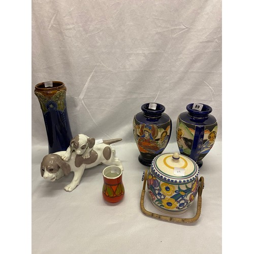 89 - A Royal Doulton vase, a Poole Pottery biscuit barrel, a pair of Japanese vases etc..