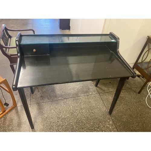 47 - A Graham and Green ebonised desk with glass shelf, drawer under, on square legs - 39 1/2in. wide