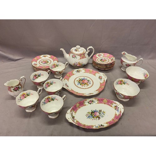 103 - A Royal Albert Lady Carlyle pattern part tea service comprising:- teapot, cream jug, milk jug, two s... 