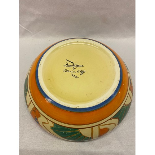 131 - A Clarice Cliff Fantasque large inverted fruit bowl decorated Sunrise pattern no.1929 - 10in. dia.